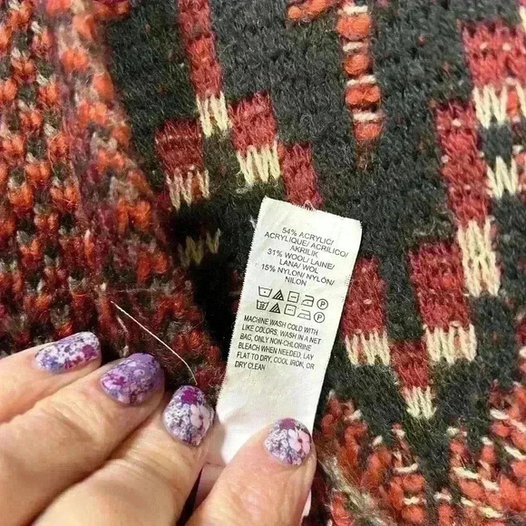 LUCKY BRAND Aztec Knit Long Wool Blend Duster Open Cardigan Women Med - Picture 5 of 5